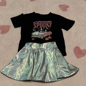 Black Spooky T-Shirt and Iridescent Skirt Set